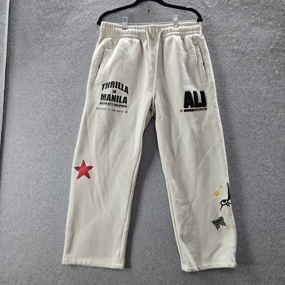 Shoe Palace x Ali Men Activewear‎ Pants M Beige Bee Butterfly Stars Embroidery